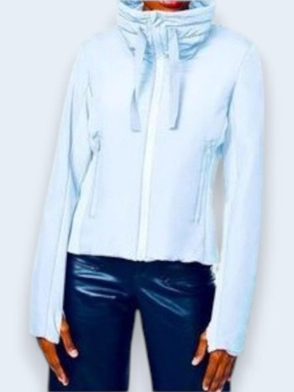 Bernardo mixed media puffer jacket powder blue women's size M